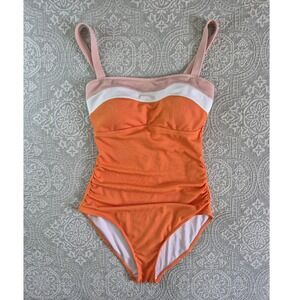 Aidonger Womens Ribbed Colorblock One Piece Swimsuit Orange Pink White Size M